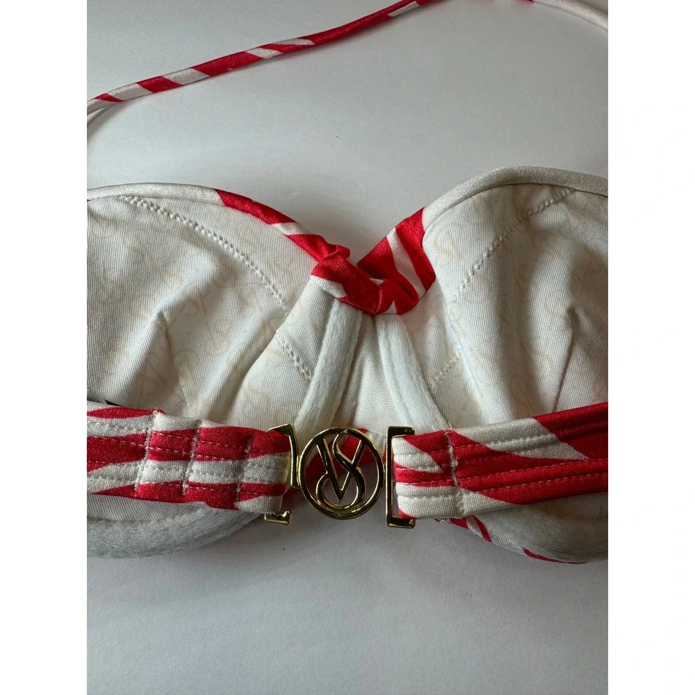 McBling Y2K Rhinestone Bikini Top Victoria Secret Red White 32B